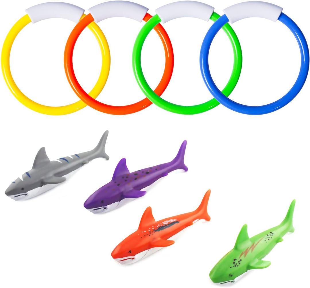 Pool Diving Toys, Underwater Swimming Pool Toys for Kids Ages 4-8, Diving Rings and Training Sharks for Learning to Swim, 8 Pack Pool Diving Toys, Underwater Swimming Pool Toys for Kids Ages 4-8, Diving Rings and Training Sharks for Learning to Swim, 8 Pack