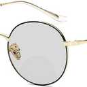 laureles Fashion Round Bifocal Reading Glasses Men Sun Photochromic Lens Metal Frame Transition Presbyopia Female (Black Gold, 0.00/+3.00 Magnification)