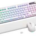 Wireless Keyboard and Mouse Combo - 9 Backlit Effects, Wrist Rest, Double-Shot Keycaps, Metal Panel, Long-Lasting Rechargeable, 2.4G Keyboard Mouse Set for Windows Mac PC Laptop Sablute (White)