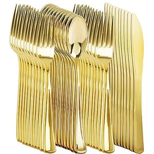 NOCCUR 60PCS Gold Silverware Disposable - Gold Plastic Silverware - Gold Plastic Cutlery Include Forks, Spoons, Knives, Gold Disposable Silverware Perfect for Party & Daily Using