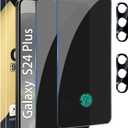 [2+2 Pack] Privacy Screen Protector Compatible with Galaxy S24 Plus 5G, 2 Tempered Glass Film with 2 Camera Lens Protectors, Easy Installation, High Clarity, Anti-Spy Protection