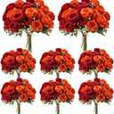 Geosar 8 Bundles Artificial Peonies Flowers Fake Silk Peony Bouquet Faux Peonies Flowers Bulk for Decoration Vase Floral Arrangements Wedding Party Table (Orange,Deep Red)