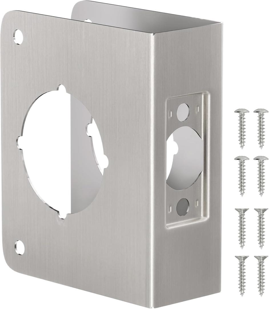 Single Hole Door Knob Reinforcement Plate Brushed Nickel, Fits 1-3/4" Doors, 2-3/8" Backset, Door Lock and Door Knob Cover Plate, Deadbolt Cover Plate Reinforce and Repair Wood or Metal Doors