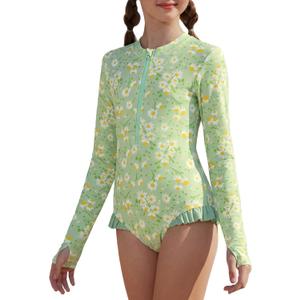 GRACE KARIN Girls One Piece Swimsuits Long Sleeve Bathing Suits Swimwear Size: 5-6 Years