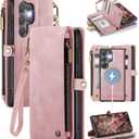 Defencase for Samsung Galaxy S26 Ultra Magnetic Wallet Case Compatible with Magsafe with RFID Blocking Zipper & Card Holder Women, PU Leather Detachable Phone Case for Galaxy S26 Ultra 6.9", Rose Pink