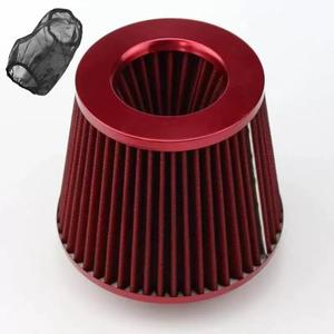 Universal Clamp-On Engine Intake Air Filter Cleaner for car and Motorcycle Fit Intake Tube with 3in Diameter Washable & Round Tapered Replacement Cold Air Filter with mesh (Red)