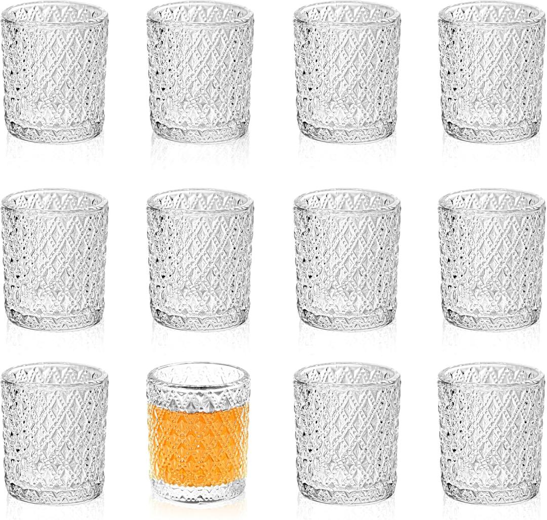 3oz Mini Shot Glass Set of 12, Vintage Fancy Shot Glasses, Cute Shot Glasses, Perfect for Whiskey, Tequila, Vodka, Espresso, Spirits & Liquors (Diamonds)