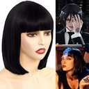 Akkya Black Bob Wigs with Bangs for Black Women Short Straight Synthetic Hair Wig for Party Costume Cosplay (12inch,Black)