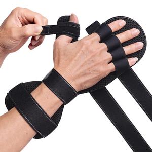 DrFinger Stroke Hand Brace Splint for Straightening Fingers with 5 Fingers Resting Support,Prevent Fingers Curling, Dupuytren's Contractures, Hand Spasms, Fit Right & Left, Men & Women, Black, M