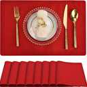 SLKQG Christmas Red Linen Fabric Placemats Set of 8, Heat Resistant & Machine Washable Double-Layered Cloth Placemats for Dining Table, Indoor/Outdoor Use, Non-Slip Kitchen Table Mats (8, Bright Red)