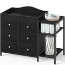 BOLUO Baby Dresser with Changing Table Top, Black Changing Table Dresser with 6 Fabric Drawers Diaper Changing Station with Storage Shelf for Nursery Modern