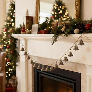 2 Pcs Christmas Bells Garland with 15 Bronze Christmas Bells 6.5ft Hemp Rope Garland Rustic Vintage Jingle Ornaments for Xmas Tree Fireplace Wedding Mantle Indoor Decor