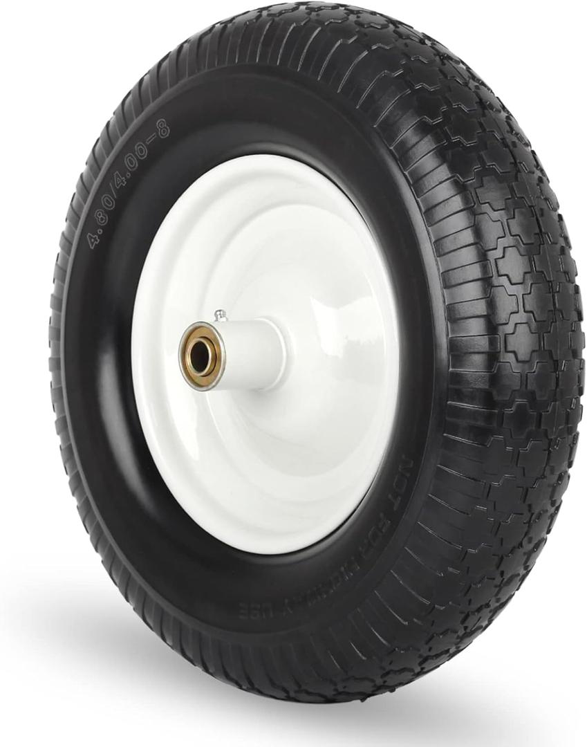 4.80/4.00-8" Flat-Free Tire and Wheel 16" Solid Wheelbarrow Tire, 6" Centered Hub, 5/8" Axle Bore Hole for Wheel Barrow Garden Utility Cart Replacement