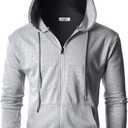Ohoo Men's Zip Up Hoodie Lightweight Slim Fit Sweatshirt Full Zip Solid Color Hooded Jacket / DCF102-GREY-MT