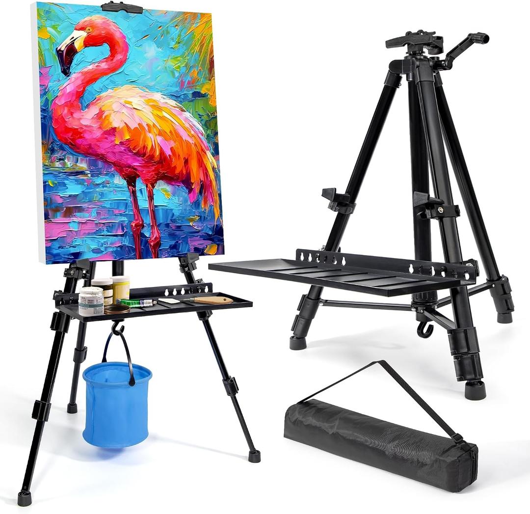 Easel Stand for Painting Artist Easel Stand Adjustable Height 20" to 61" Metal Tripod Art Easels Stand for Painting Canvases Tabletop Floor Art Easel Stand with Tray, Bag, Folding Keg, Black