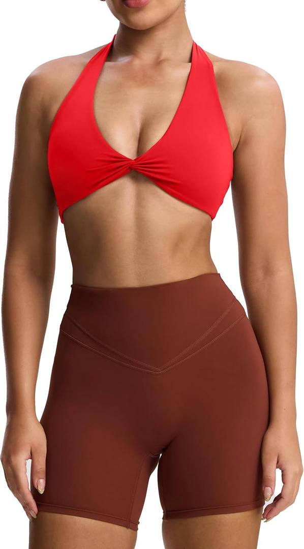Aoxjox Women's Workout Halter Sport Bras Fitness Rosie Bra Yoga Crop Tank M