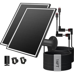 2 Pack Solar Panel for Ring Camera, 6W Solar Charger with USB-C & Barrel Plug for Ring Stick Up Cam Plus/Pro & Spotlight Cam Battery Series, Waterproof, 16ft Cable (Black)