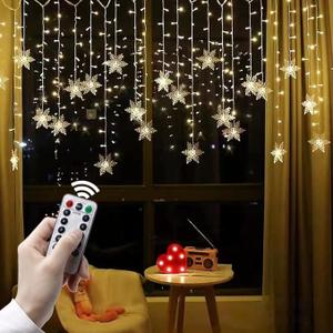 LED Christmas Curtain Lights,Snowflake Lights Decorations With Remote Control, USB Powered 24 Snowflakes 120 Leds Window String Lights With 8 Modes Decor Christmas Wedding Party Wall Home Decor