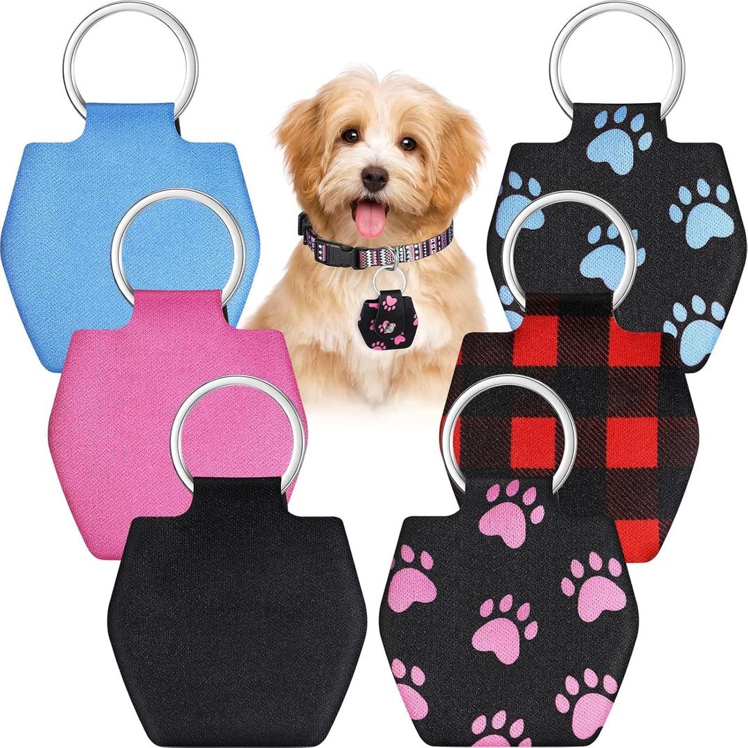 6 Pieces Dog Tag Silencer Dog Tag Cover Portable Pet ID Soundless Silencer Bag with Rings Quiet Bag Protector for Pets(Paw Style)