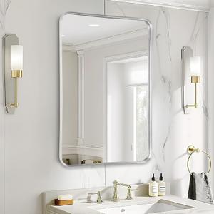 Fabuday Bathroom Wall Mirror Rectangle - 36x24 Inch Large Over Sink Framed Mirror Silver, Rectangular Brushed Mirrors Hanging for Bedroom, Restroom, Living Room, Entryway Decor