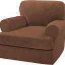 H.VERSAILTEX Sofa Cover 2 Piece T Cushion Armchair Slipcovers Thick Velvet Couch Cover Stretch T Cushion Sofa Covers for 1 Cushion Couch with 1 Individual T Cushion Covers Washable, Caramel