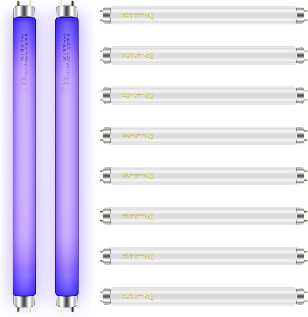 Qualirey 10 Pack Bug Zapper Replacement Light Bulbs 10W for 20W Indoor Bug Zapper, BL T8 F10W 13Inch Light Tube Compatible with Aspectek, Liba, Micnaron, Lulu Home and Other 20W Mosquito Lamp