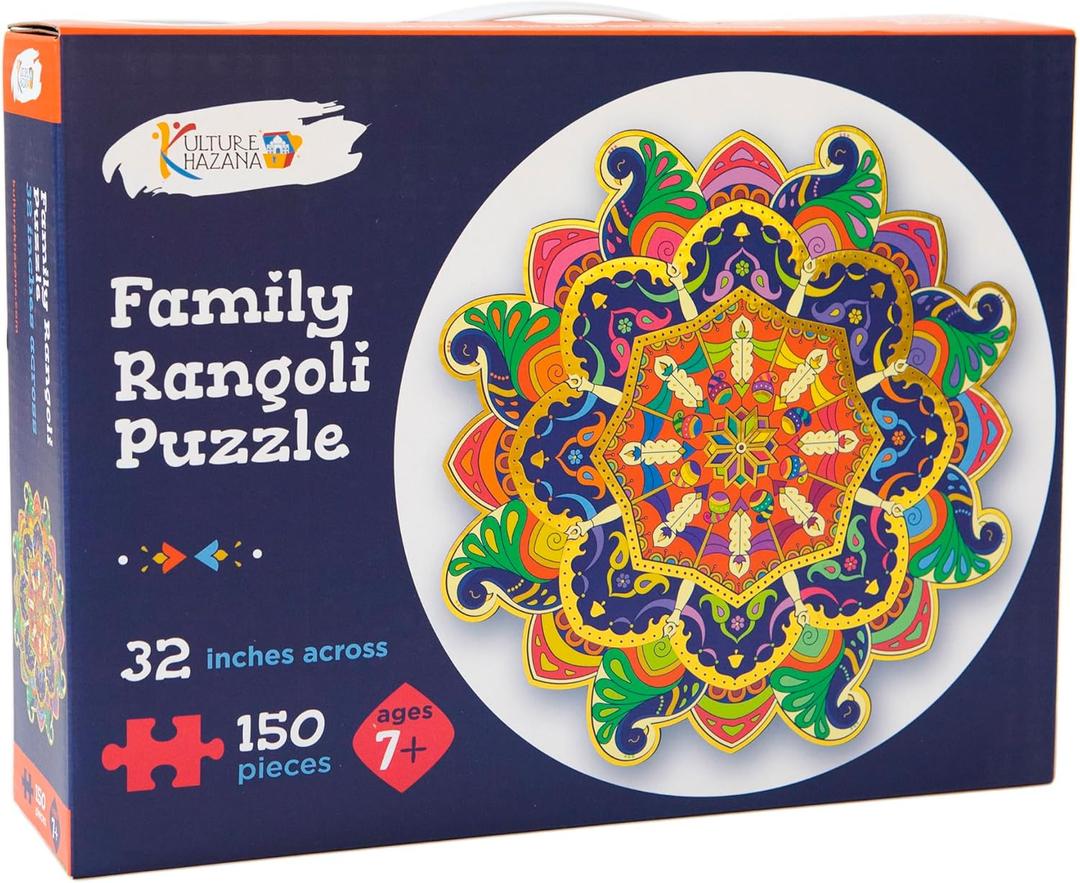 Family Rangoli Diwali Puzzle - 150 Piece, Kulture Khazana, 32" Across, Tabletop Puzzle, Holi, Indian Culture, Ages 7+