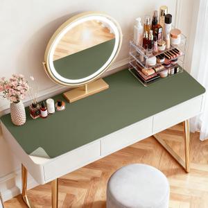 LovePads Makeup Mat for Vanity, 16 x 36 Dual-Sided Desk Pad & Vanity Cover Top, Waterproof PVC Protector Mat for Dresser, Nail Art, Craft Table (Green/Grey)