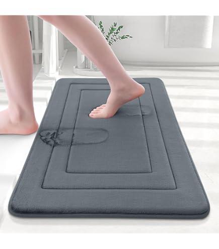 Ultra-Soft Extra-Thick Memory Foam Bath Mat (30in x 20 in, Slate Grey