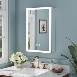 16x24 Inch Medicine Cabinet with Lights, AL Alloy Frame, Hardwired, Recessed or Wall Mount, Mirror Doors/3 Colors/Dimmable/Defog, 2 Outlets & USBs, 2 Shelves (Right Hinge)