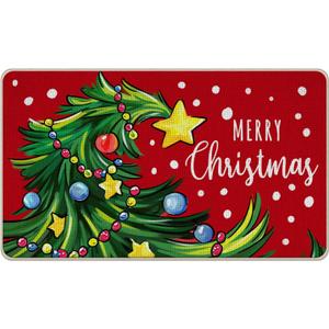 Livcoz Merry Christmas Tree Red Welcome Front Door Mat, Xmas Snowflake Decorative Doormat Non-Slip Floor Entryway Rug, Winter Holiday Indoor Outdoor Home Kitchen Decoration 17x29 Inches
