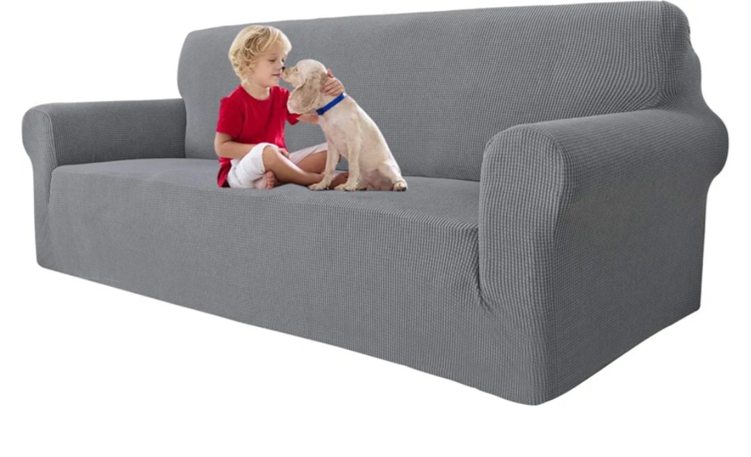 MAXIJIN Super Stretch Couch Cover for 3 Cushion Couch, 1Piece Universal Sofa Covers Living Room Jacquard Spandex Furniture Protector Dogs Pet Friendly Fitted (Extra Large, Light Gray)