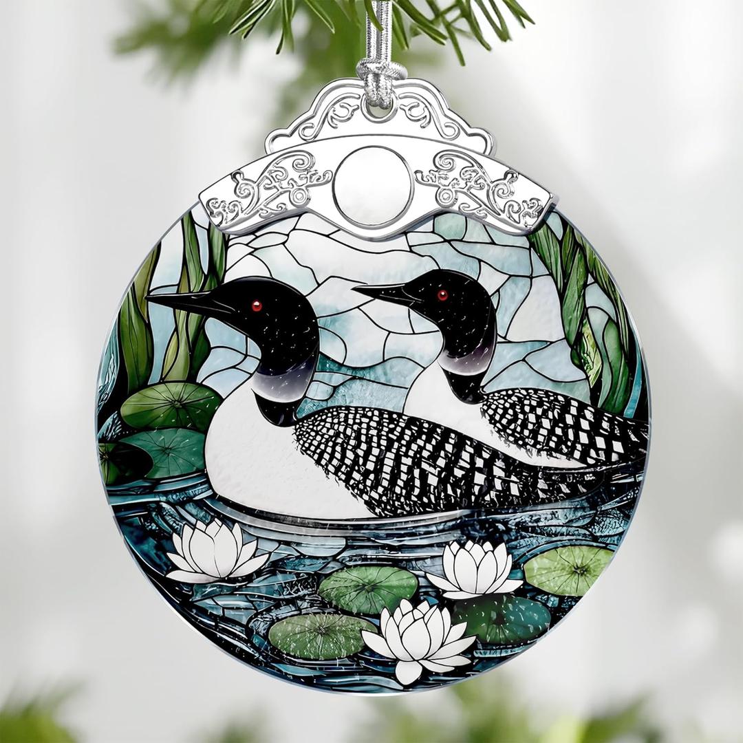 Loon Birds Stained Glass Ornament, Christmas Ornaments  Christmas Tree Ornament, Holiday Decor, Xmas Stocking Stuffers, Gift Idea, Gifts for Bird Lover, Coworker, Friend, and Family