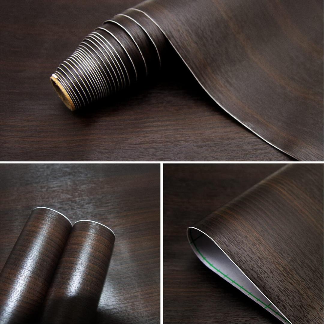 seonta Dark Walnut Contact Paper 16"x118" Wood Peel and Stick Wallpaper Waterproof Self Adhesive Dark Brown Wallpaper Table Sticker Cover Wood Vinyl Wrap for Countertop Desk Table Cabinets Upgrade