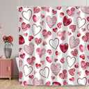 GKLEASG Valentine's Day Shower Curtain Red Pink Loving Hearts Romantic Theme Bathroom Curtains Waterproof Fabric Bathtub Curtains Set with Hooks 72"x72"