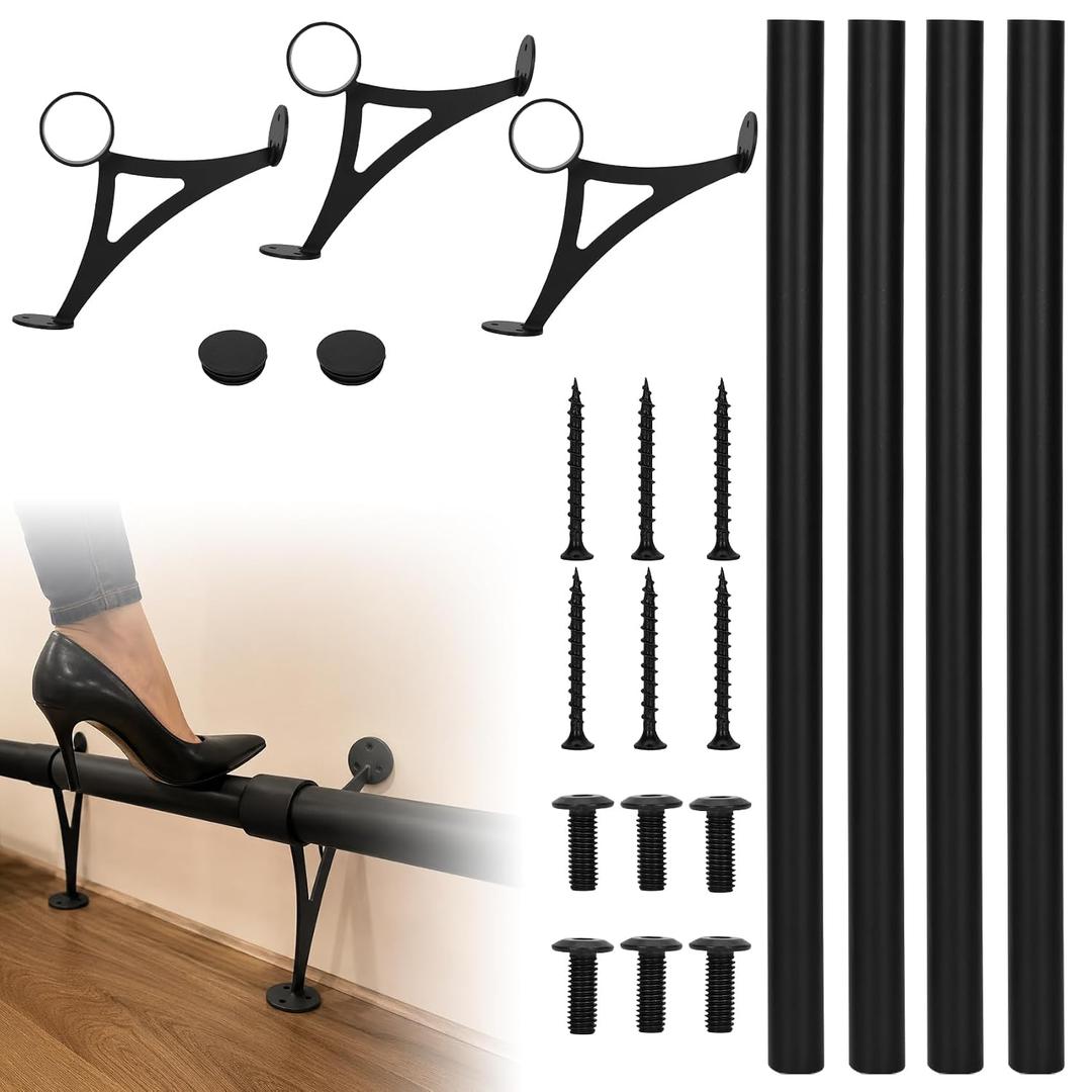 8 ft Bar Foot Rail Kit, Black Undercounter Foot Rail Hardware Complete Set with Brackets, End Caps & Screws, Heavy Duty Kitchen Island and Home Bar Foot Rest, Easy DIY Installation