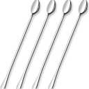 GLAMFIELDS 12-Inch Long Handle Mixing Spoons, Iced Teaspoons, Ice Cream Spoon, Stainless Steel Cocktail Stirring Spoons, Set of 4