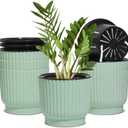 T4U 6 Inch Self Watering Pots for Indoor Plants, 6 Pack Plant Pots, Self Watering Planter for Indoor Plants, Durable Plastic Pots, Flower, Succulents (6 Pack, 6", Green)