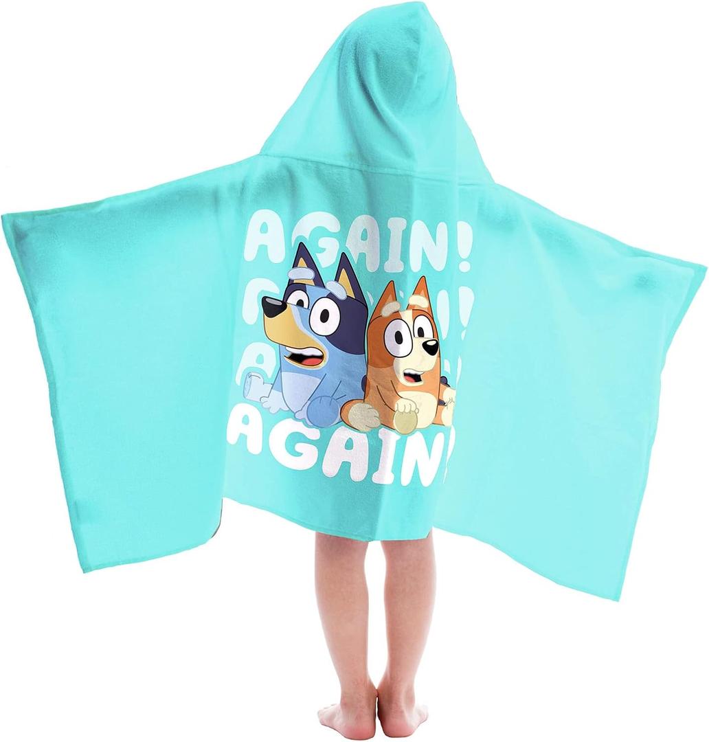 Jay Franco Kids Hooded Towel  22" x 51" Super Soft Bath Wrap with 3D Hood, Beach, Pool & Travel, Official Licensed Product, Blue - Bluey