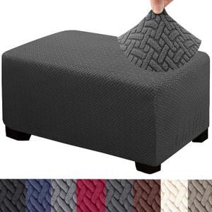 HFCNMY Ottoman Cover Rectangle,Stretch Knitted Jacquard Rectangle Ottoman Cover Thick Slipcover for Ottomans Soft Foot Stool Cover with Elastic Bottom, Dark Gray, X-Large