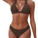 Women's Bikini Sets Halter Triangle Swimsuit 2 Piece Bathing Suit (Medium, Coffee)