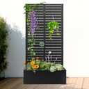 FENCY Metal Raised Garden Bed with Trellis, Metal Planter Box with Trellis, Garden Box for Climbing Plants Vegetable, 35" Lx16 Wx71 H Garden Bed with Drainage Holes(Black-Louvered), 71"x35"