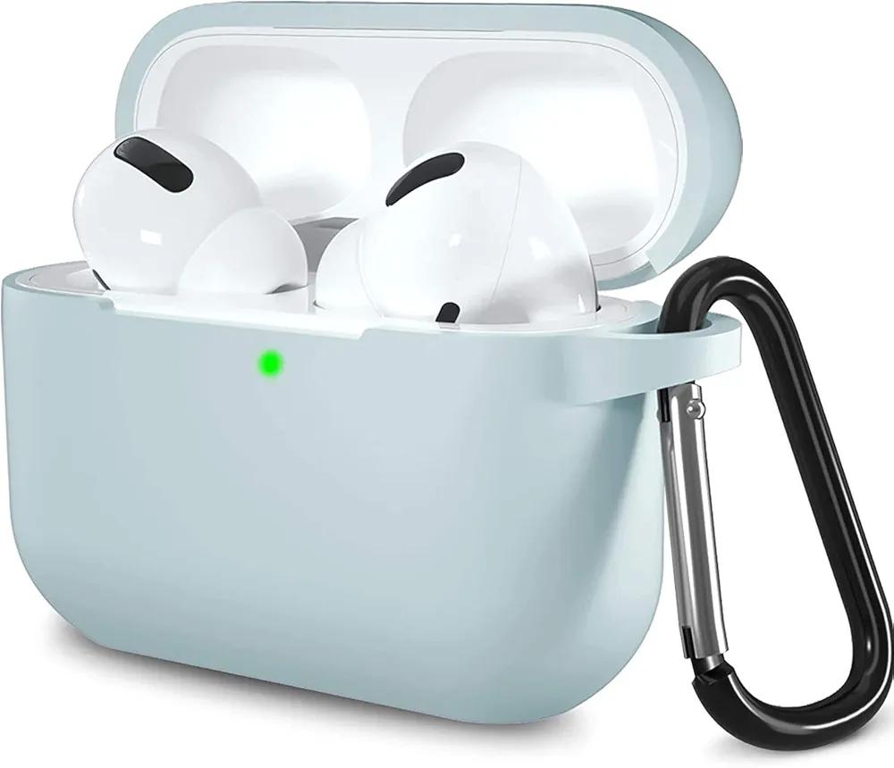 Lerobo Compatible with AirPods Pro Case Cover,Shockproof Washable Silicone Case for Airpods Pro Supports Wireless Charging with Carabiner Front LED Visible,Turquoise