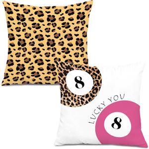 Trendy Pink Leopard Lucky 8 Ball Pillow Covers 18x18, Cheetah Leopard Print Room Decor, Funky Girly Cheetah Print Decorative Throw Pillow Covers for Girls Bedroom Dorm Home, Set of 2 (Colour 01)