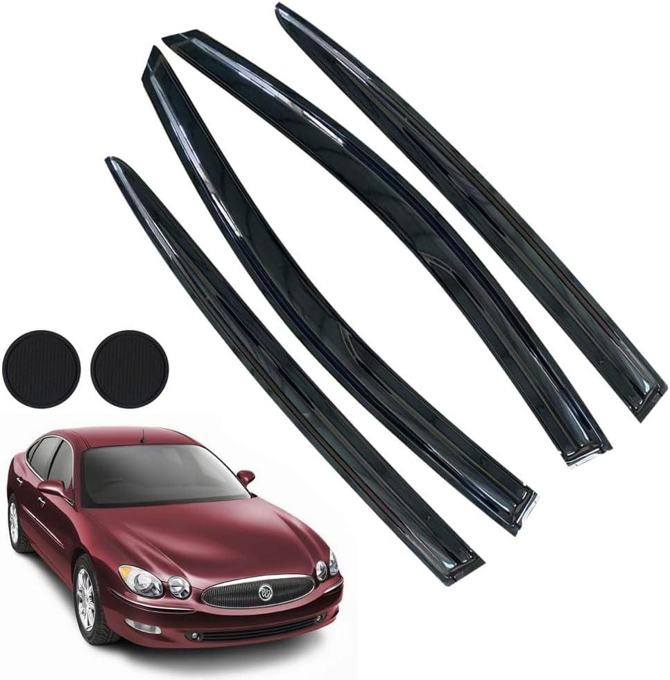 Rain Guards for Buick Lacrosse 2010-2016, Tape-on Side Window Deflectors for Buick Lacrosse, Window Visors for Buick Cars, Car Accessories 4 Rain Guards 2 Car Coasters