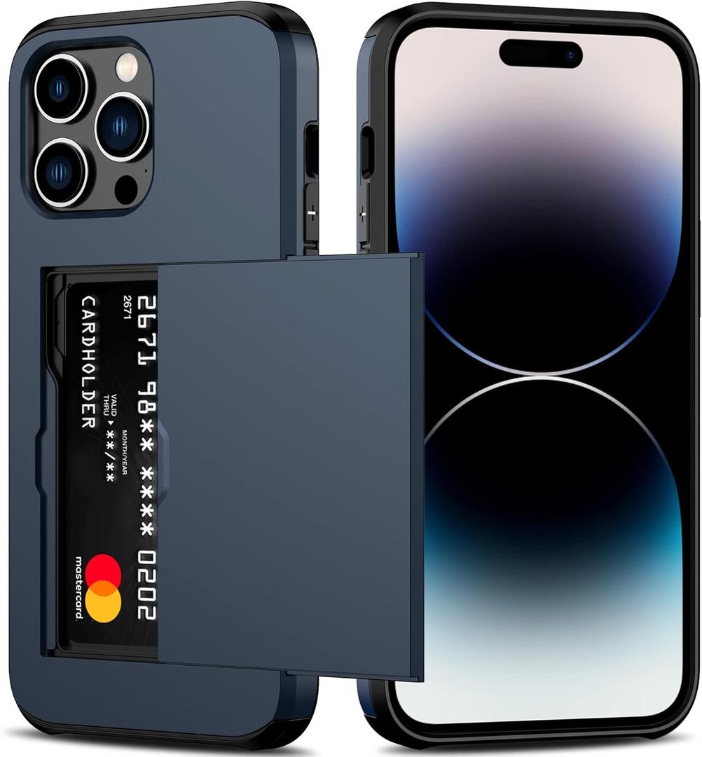 Nvollnoe for iPhone 14 Pro Max Case with Card Holder Heavy Duty Protective Dual Layer Shockproof Hidden Card Slot Slim Wallet Cover for iPhone 14 Pro Max for Women&Men(Blue)