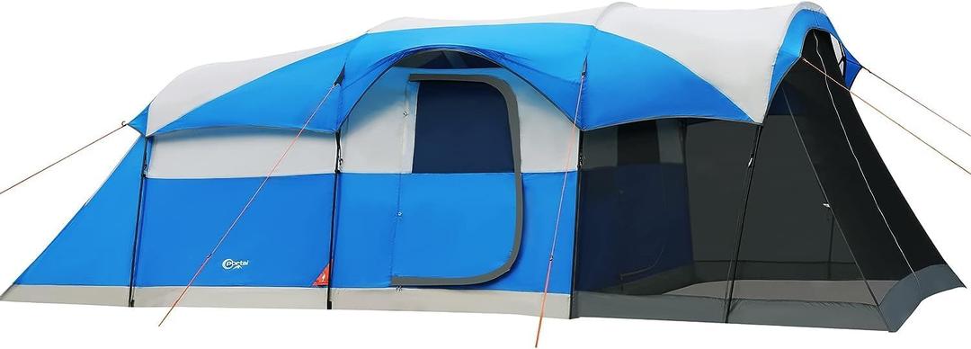 PORTAL 8 Person Family Camping Tent with Screen Room, Water Resistant Big Tunnel Tent with Rainfly, Large Family Tent for Outdoor Camping, Party (Blue)