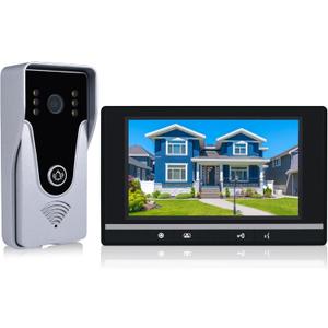 Wired Video Intercom System, 7 Inch Monitor and Aluminum Alloy Doorbell Camera, 2-Way Intercom Audio Video Doorbell Intercom Kits, Support Monitoring, Unlock indoor/outdoor for Home Security System (Black)