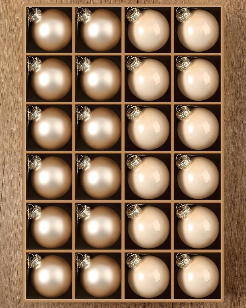 Syhood 24 Pcs Glass Christmas Ball Ornaments Set - 1.8" Small Hanging Christmas Ball Bulbs for Xmas Tree Holiday Party Decorations (Champagne)