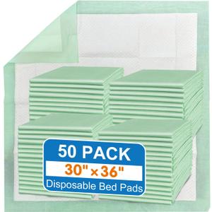 50 Count Disposable Bed Pads , 30x36 Inch Extra Large Incontinence Underpads | Heavy Absorbency 90 Grams Pee Pads for Adult, Senior, Baby & Pet Care (No Adhesive)